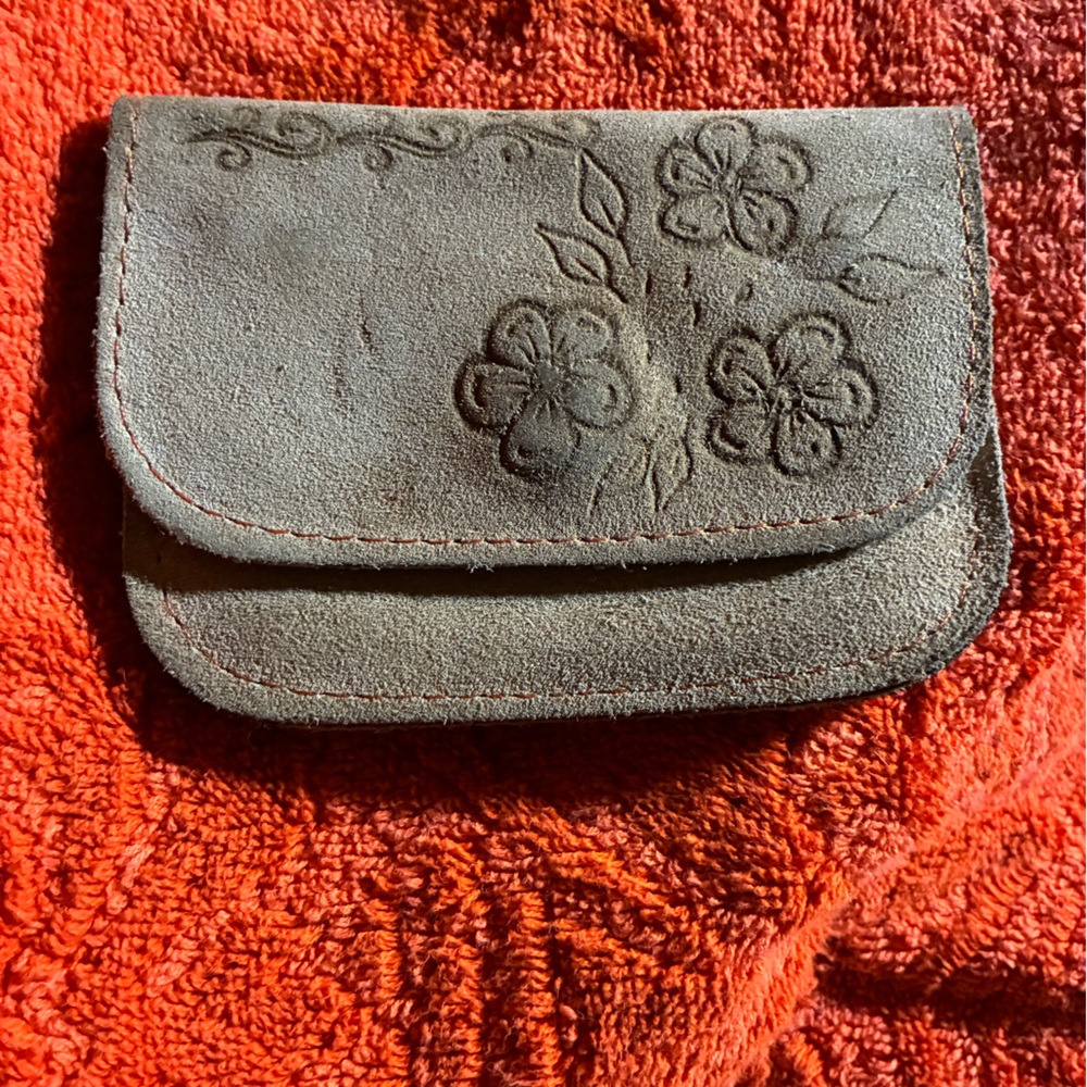 Suede Floral Embossed Wallet Clutch - Brown